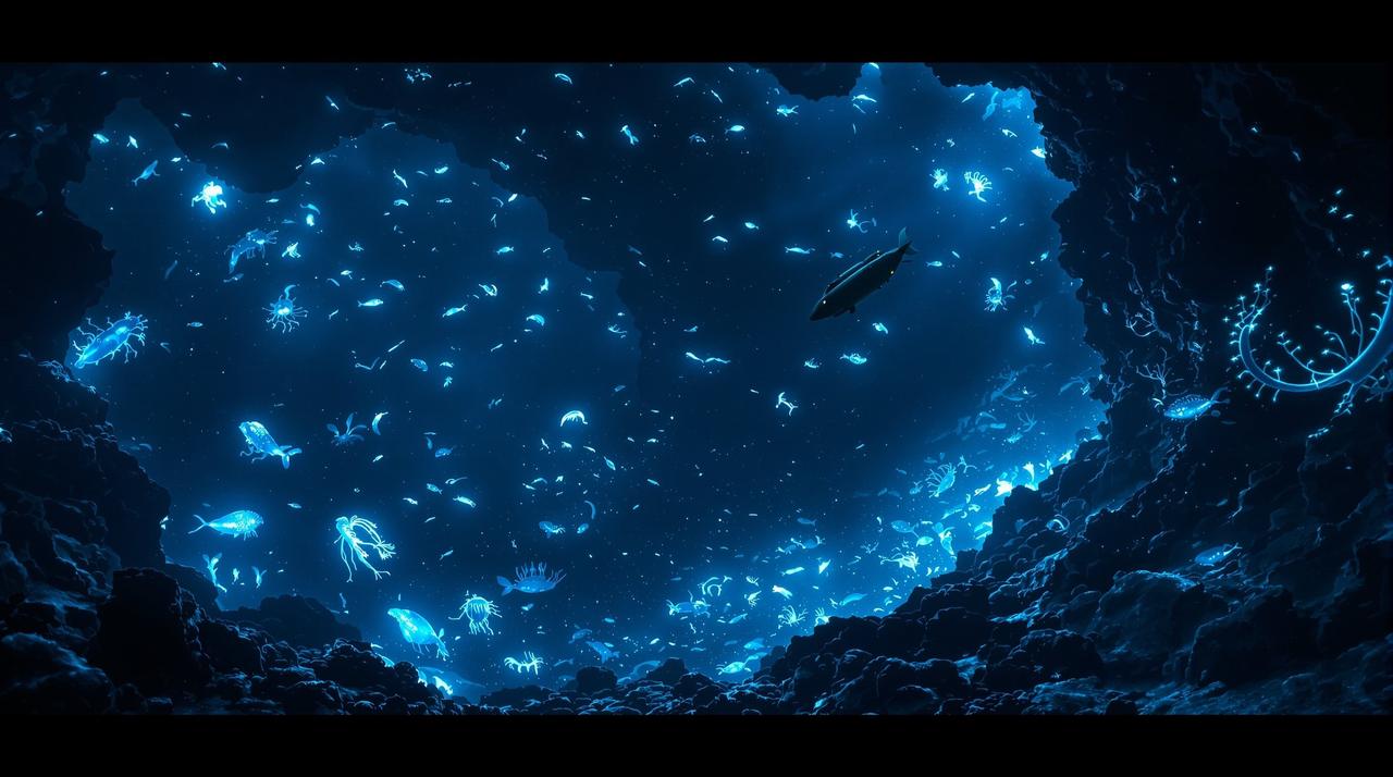 高清电视作品《深海探秘》宣传海报，纪录片类型作品
